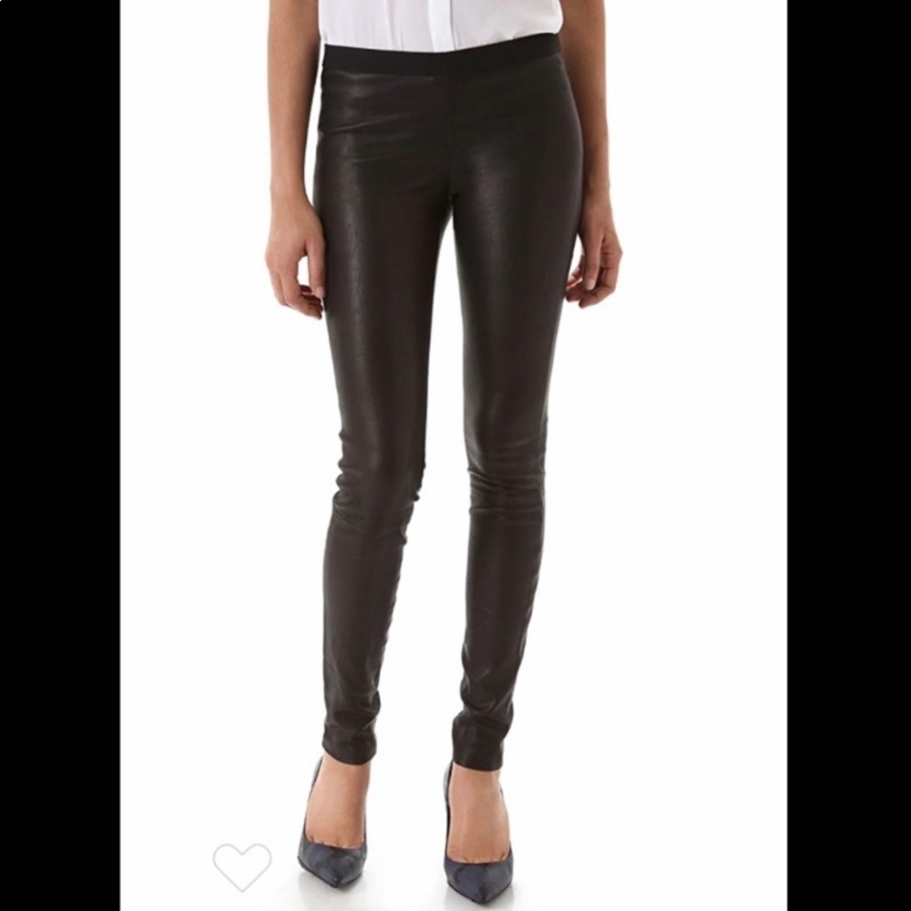 Theory Stretch Lambskin Leather Leggings in Black 100% Size 0 Retails $995